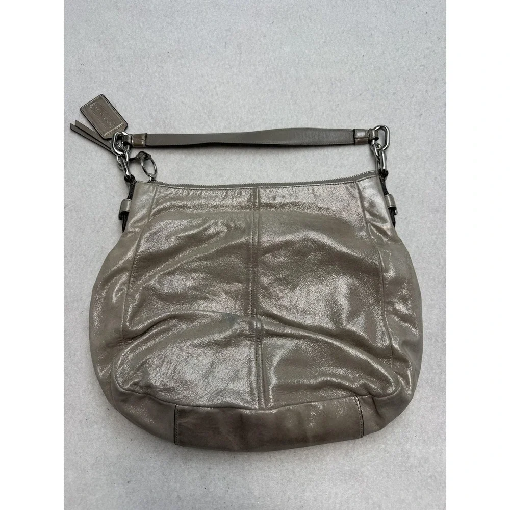 Coach Chelsea Ashlyn Hobo Shoulder Bag Women's Large Metallic Leather Gray Zip